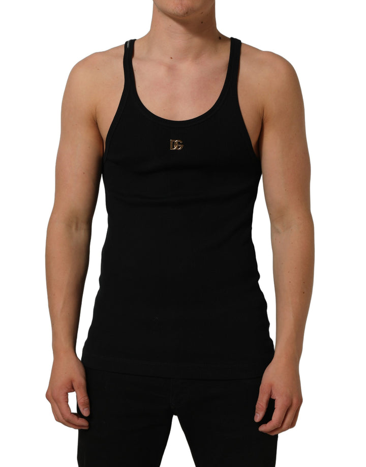 Dolce &amp; Gabbana Black DG Logo Cotton Ribbed Tank Top T-shirt