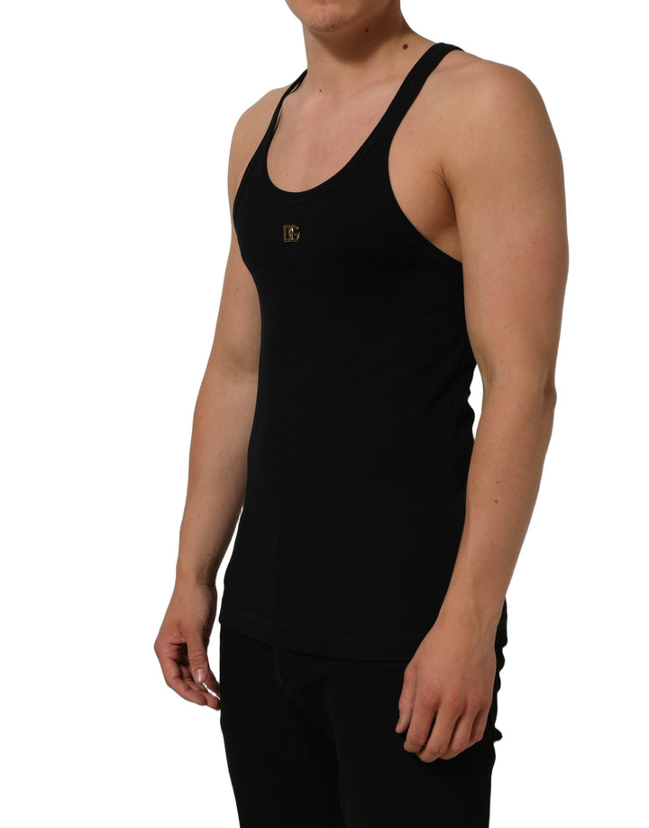 Dolce &amp; Gabbana Black DG Logo Cotton Ribbed Tank Top T-shirt
