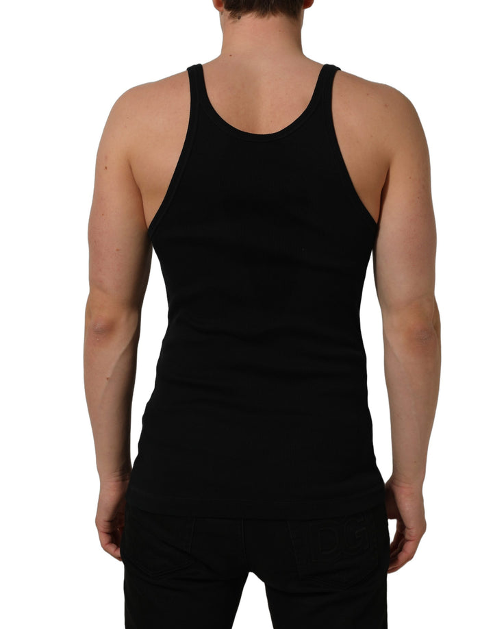 Dolce &amp; Gabbana Black DG Logo Cotton Ribbed Tank Top T-shirt