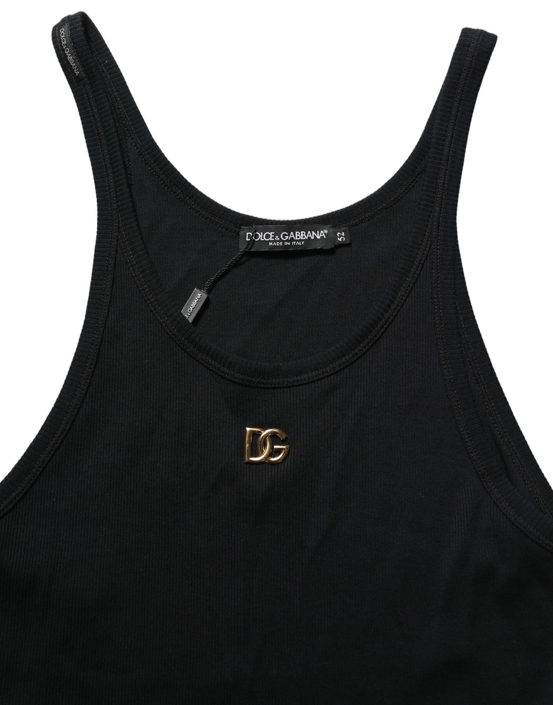 Dolce &amp; Gabbana Black DG Logo Cotton Ribbed Tank Top T-shirt