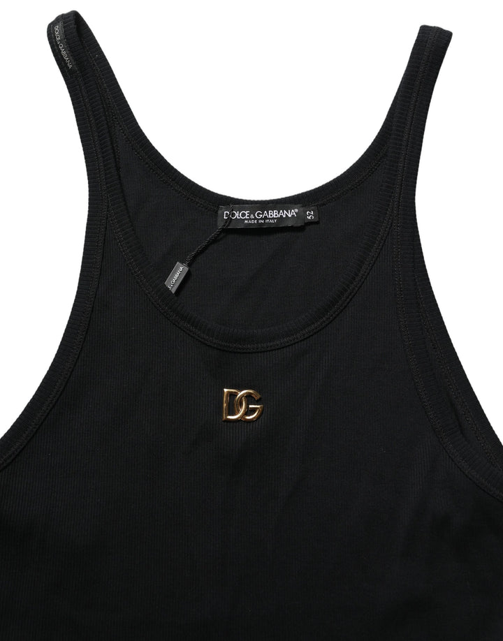 Dolce &amp; Gabbana Black DG Logo Cotton Ribbed Tank Top T-shirt