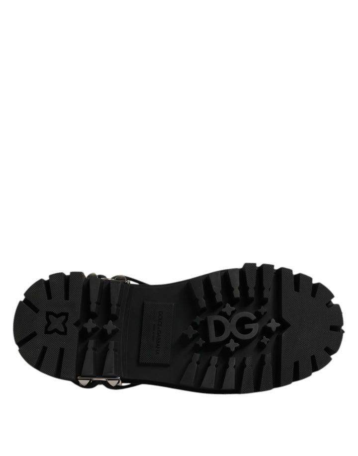 Dolce &amp; Gabbana Black Studded Leather Hi-Trekking Derby Men Shoes