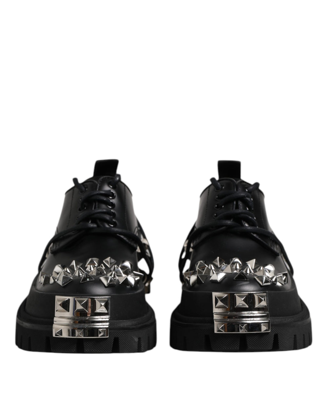 Dolce &amp; Gabbana Black Studded Leather Hi-Trekking Derby Men Shoes