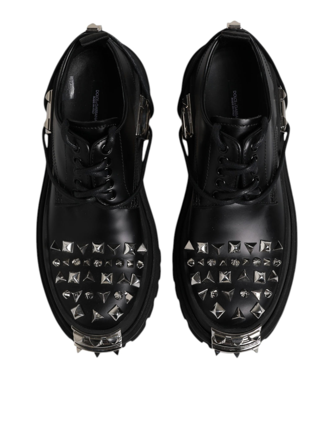 Dolce &amp; Gabbana Black Studded Leather Hi-Trekking Derby Men Shoes