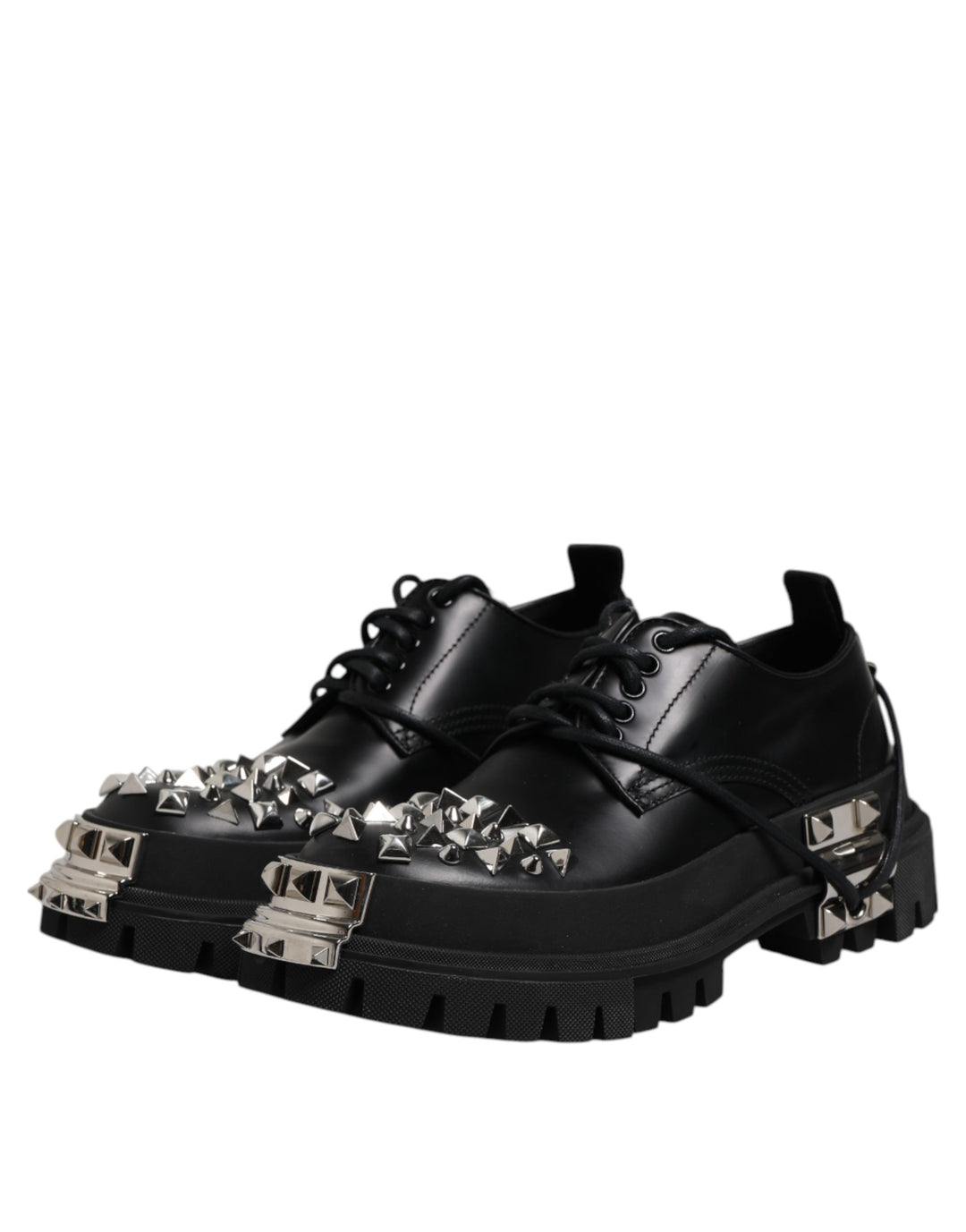 Dolce &amp; Gabbana Black Studded Leather Hi-Trekking Derby Men Shoes