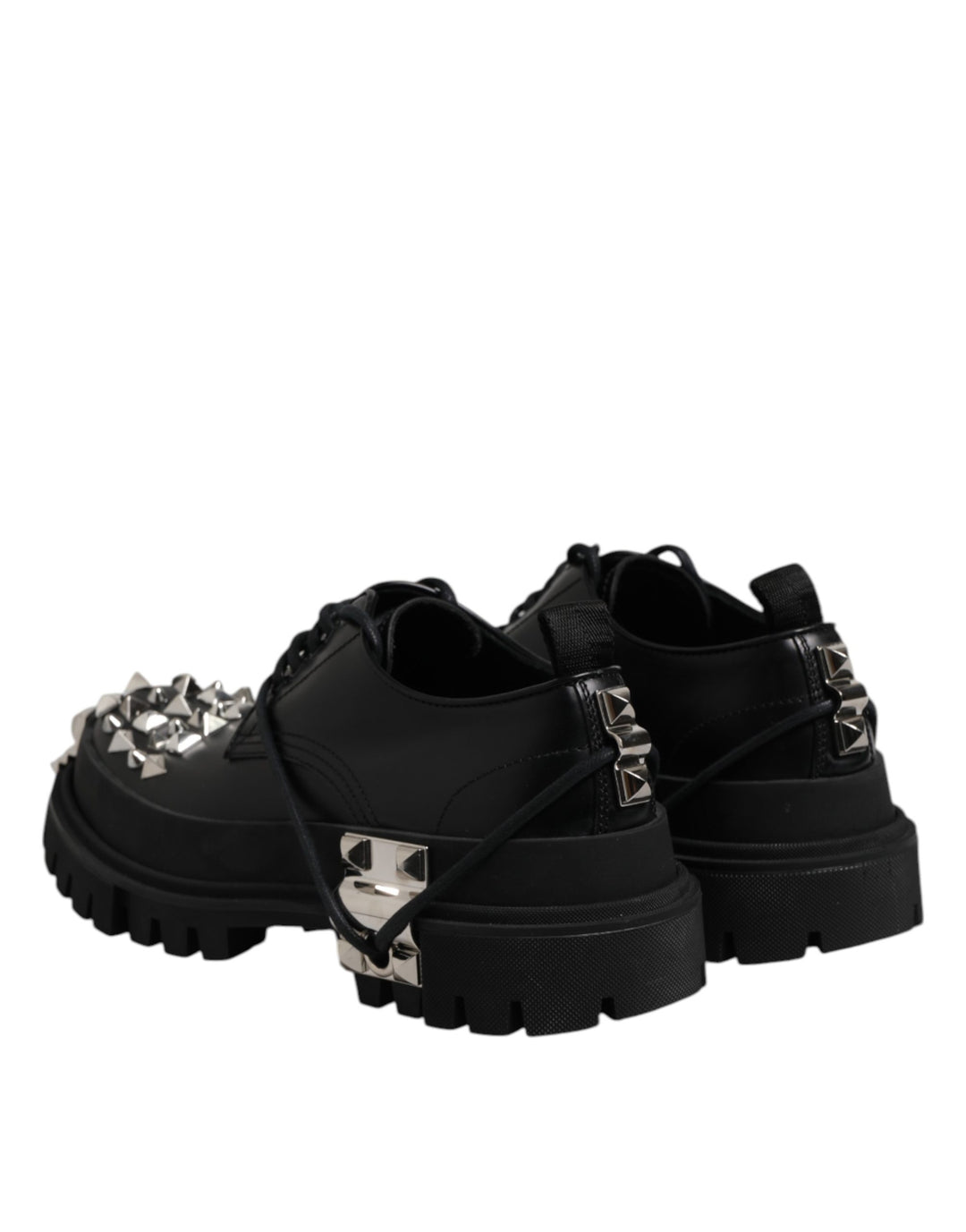 Dolce &amp; Gabbana Black Studded Leather Hi-Trekking Derby Men Shoes