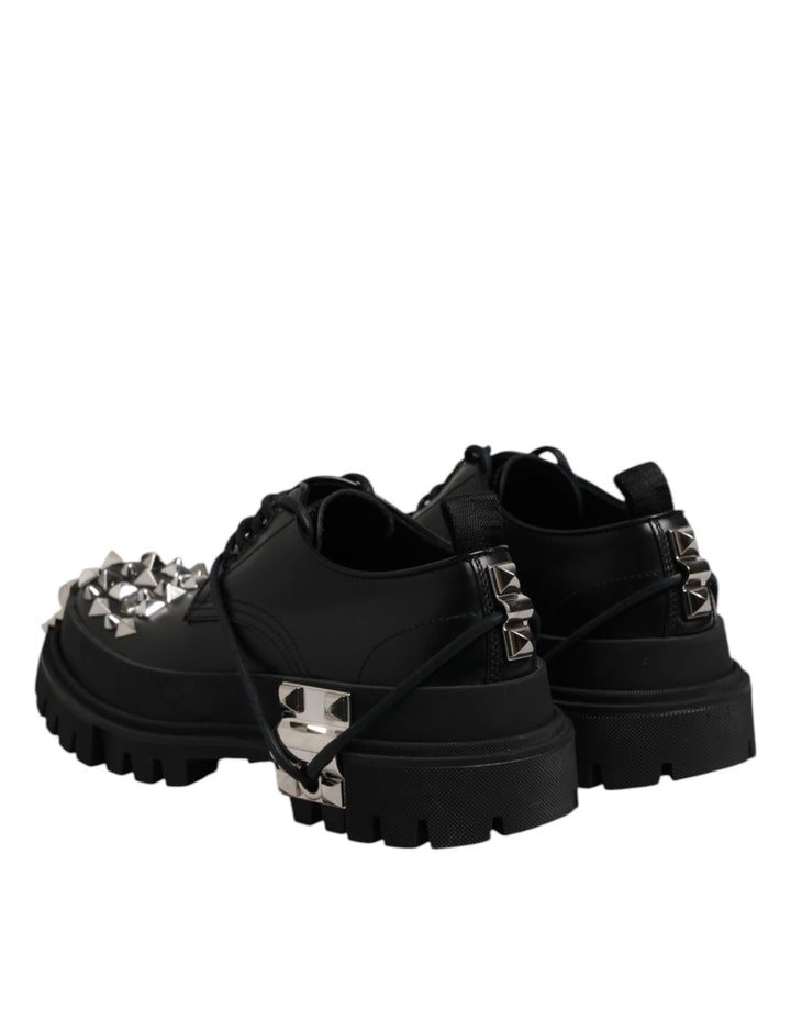 Dolce &amp; Gabbana Black Studded Leather Hi-Trekking Derby Men Shoes