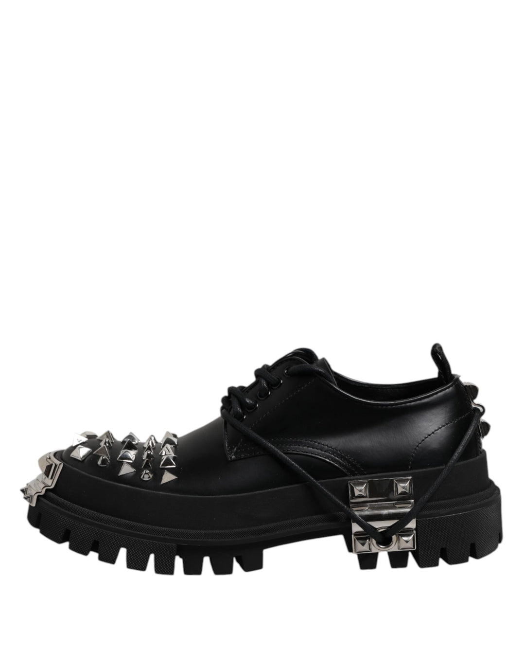 Dolce &amp; Gabbana Black Studded Leather Hi-Trekking Derby Men Shoes
