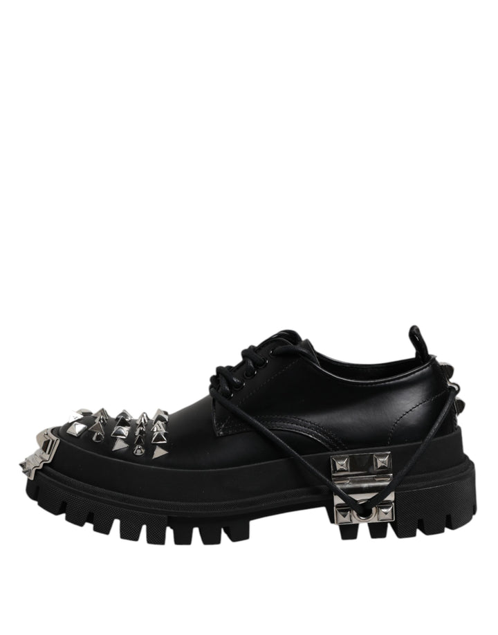 Dolce &amp; Gabbana Black Studded Leather Hi-Trekking Derby Men Shoes