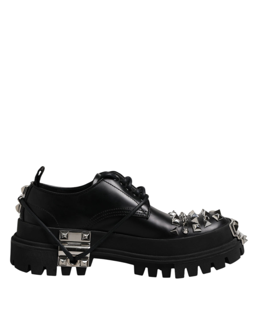 Dolce &amp; Gabbana Black Studded Leather Hi-Trekking Derby Men Shoes