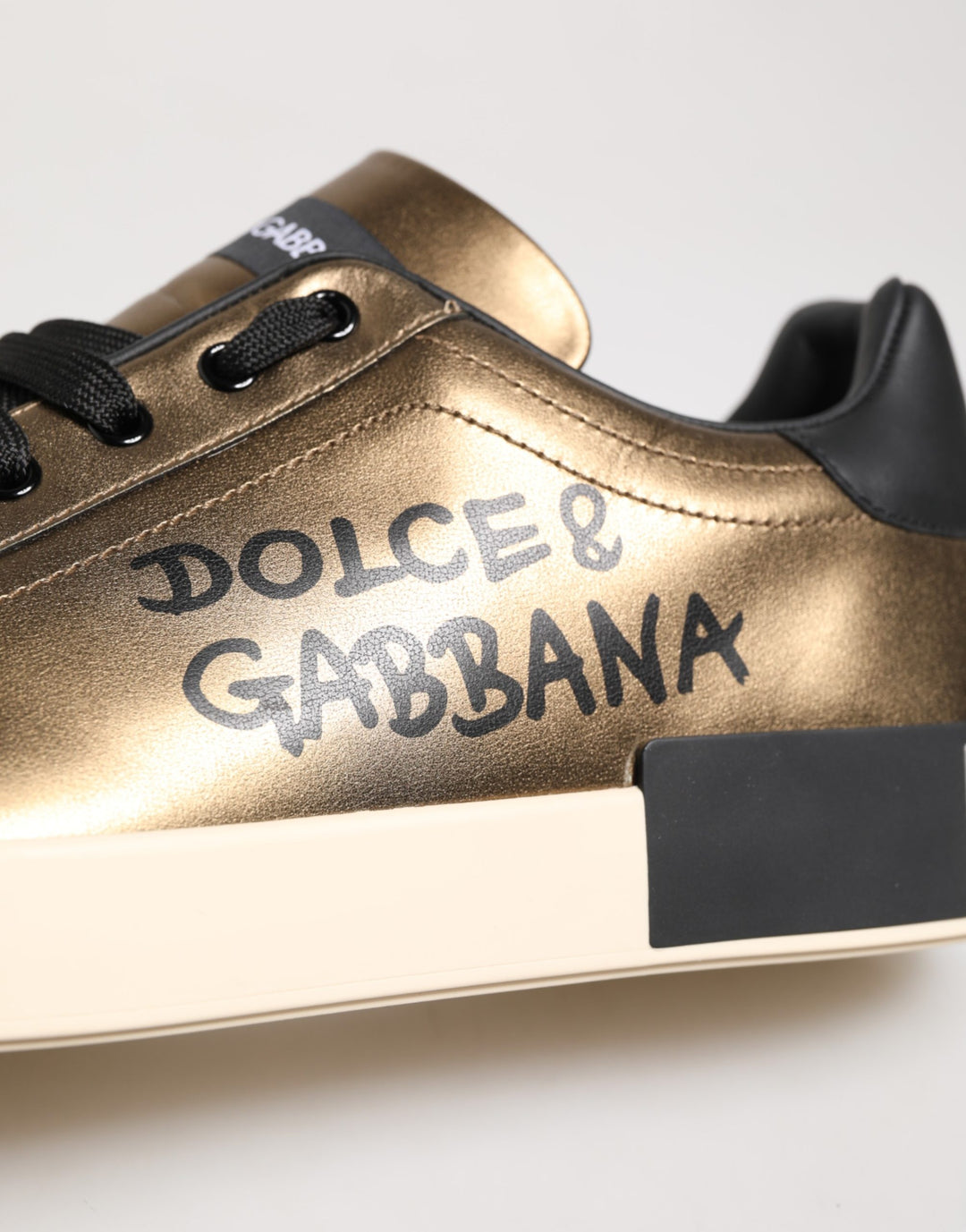 Dolce &amp; Gabbana Gold Portofino Calf Leather Sneakers Shoes