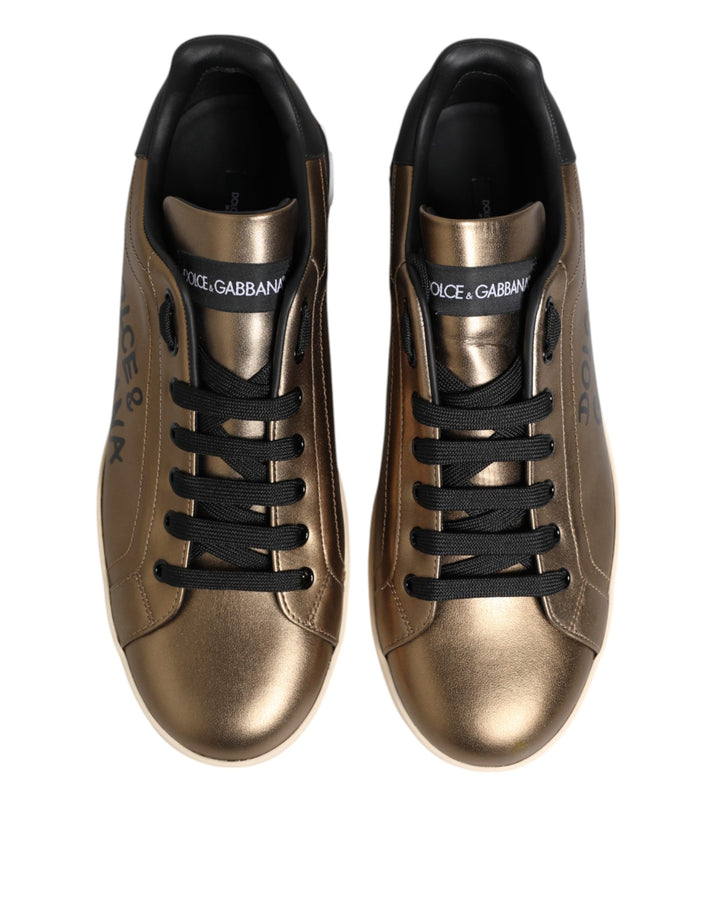 Dolce &amp; Gabbana Gold Portofino Calf Leather Sneakers Shoes