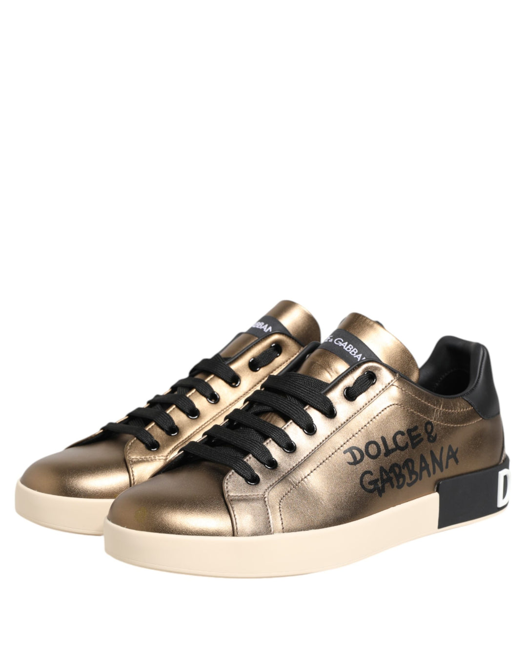 Dolce &amp; Gabbana Gold Portofino Calf Leather Sneakers Shoes