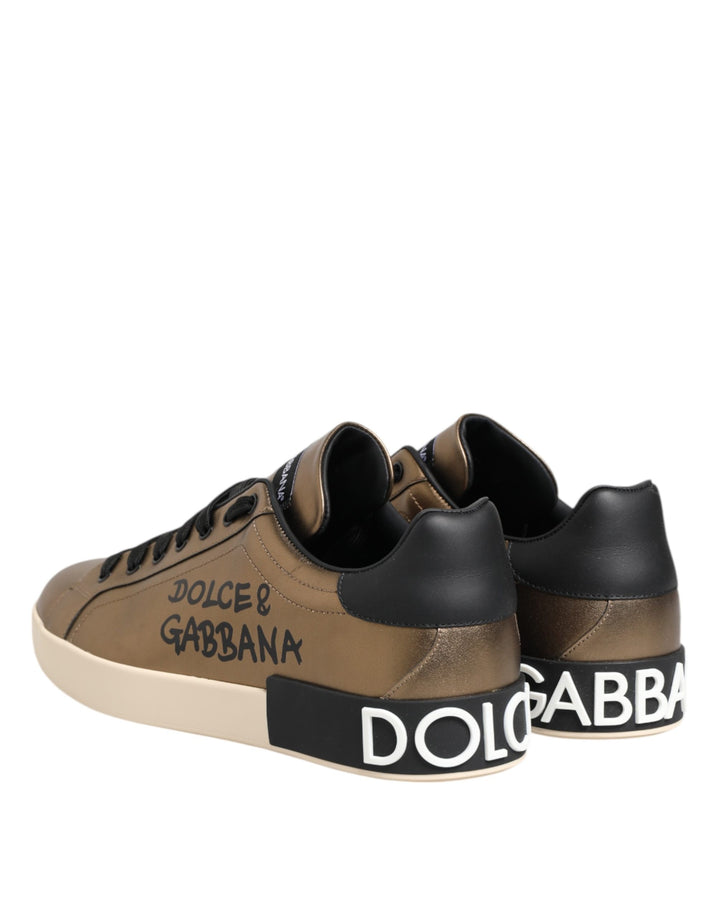 Dolce &amp; Gabbana Gold Portofino Calf Leather Sneakers Shoes