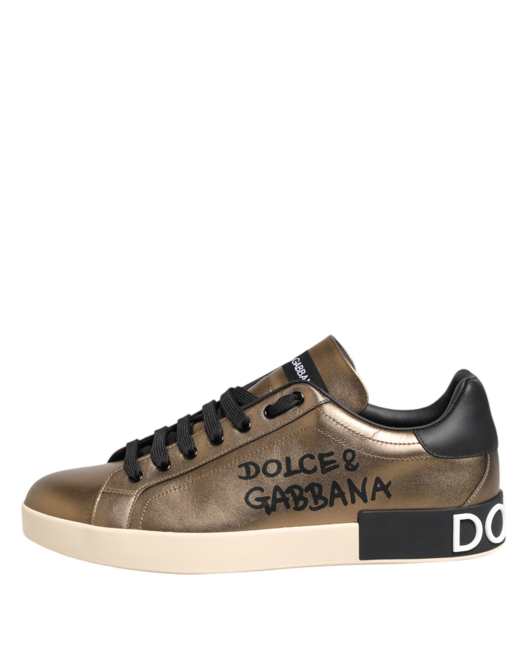 Dolce &amp; Gabbana Gold Portofino Calf Leather Sneakers Shoes