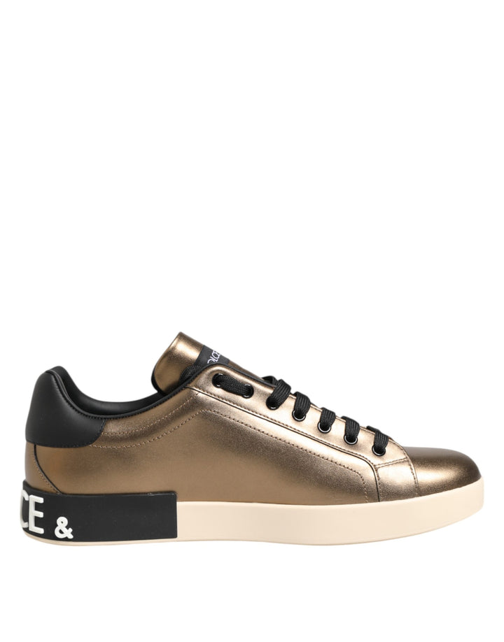 Dolce &amp; Gabbana Gold Portofino Calf Leather Sneakers Shoes