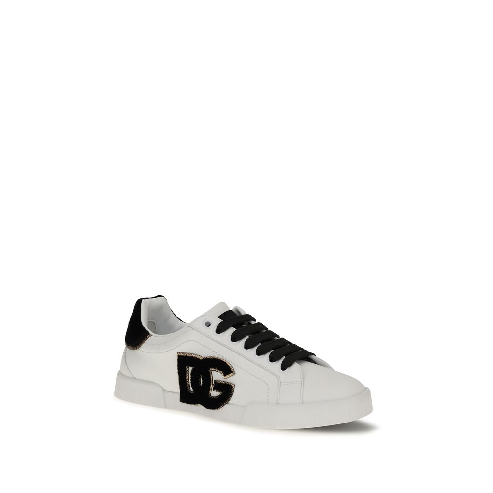 Dolce &amp; Gabbana White Calf Leather Bos Taurus Low Top Sneakers