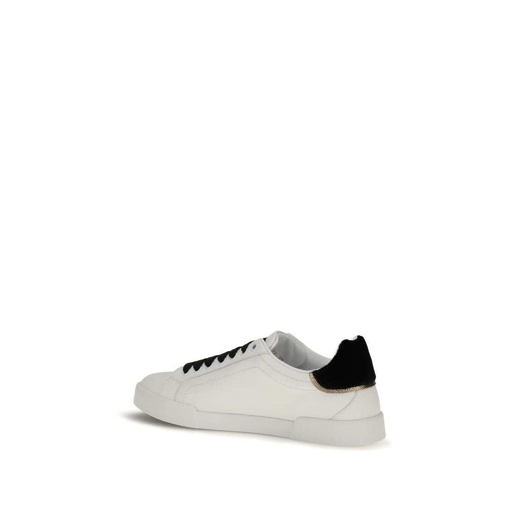 Dolce &amp; Gabbana White Calf Leather Bos Taurus Low Top Sneakers