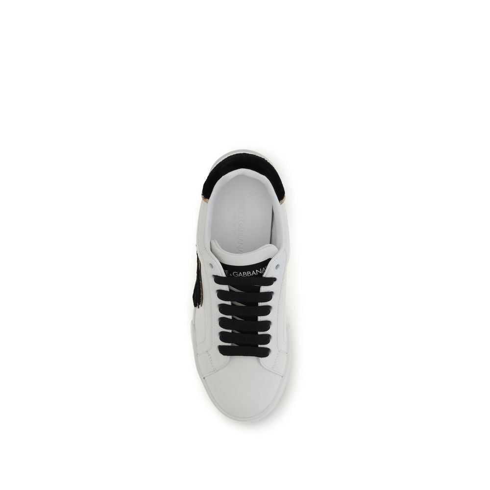Dolce &amp; Gabbana White Calf Leather Bos Taurus Low Top Sneakers