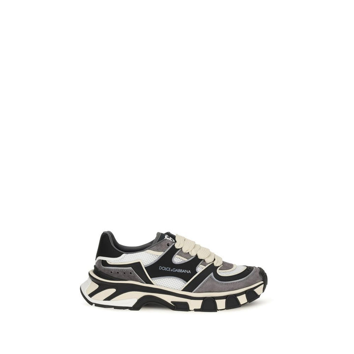 Dolce &amp; Gabbana Gray Calf Leather Bos Taurus Chunky Sneakers