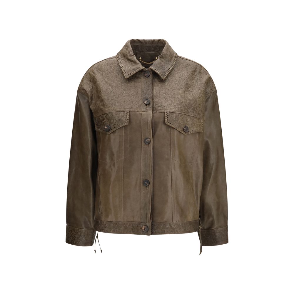 Golden Goose Brown Calf Leather Bos Taurus Leather Jacket
