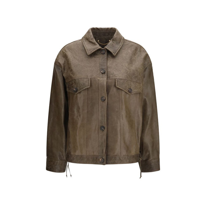 Golden Goose Brown Calf Leather Bos Taurus Leather Jacket