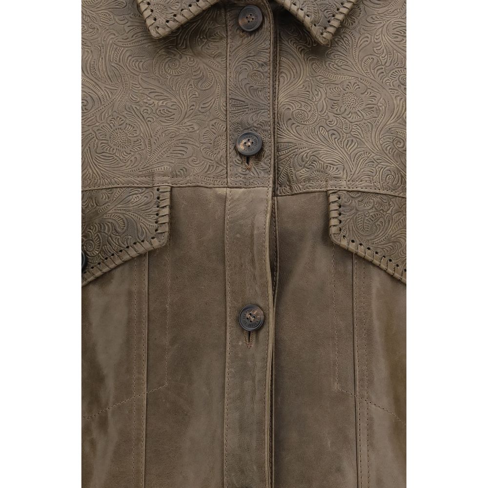 Golden Goose Brown Calf Leather Bos Taurus Leather Jacket