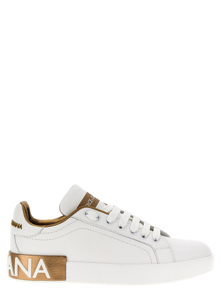 Dolce &amp; Gabbana Gold Calfskin Low Top Sneakers