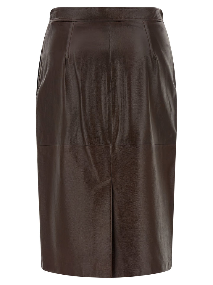 Max Mara Brown Lamb Leather Midi Skirt