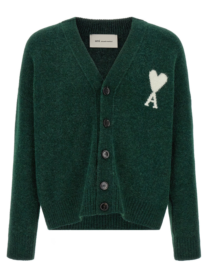Ami Paris Bicolor Alpaca Leather Cardigan