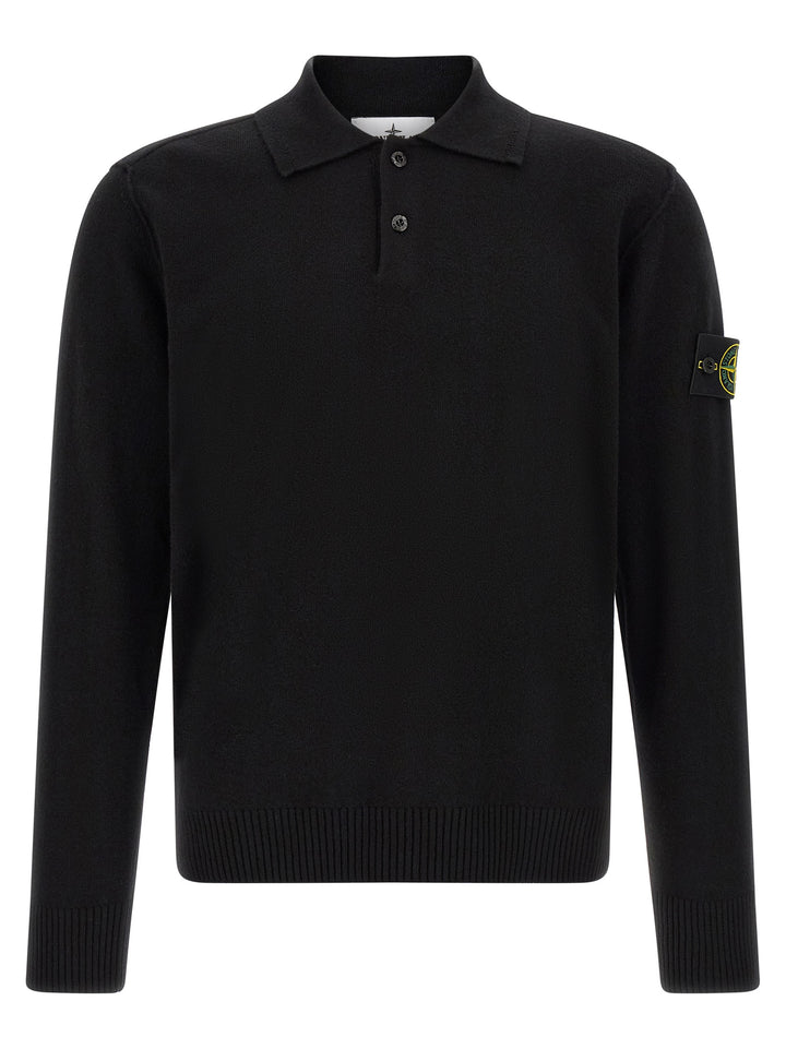 Stone Island Black Virgin Wool Polo Shirt