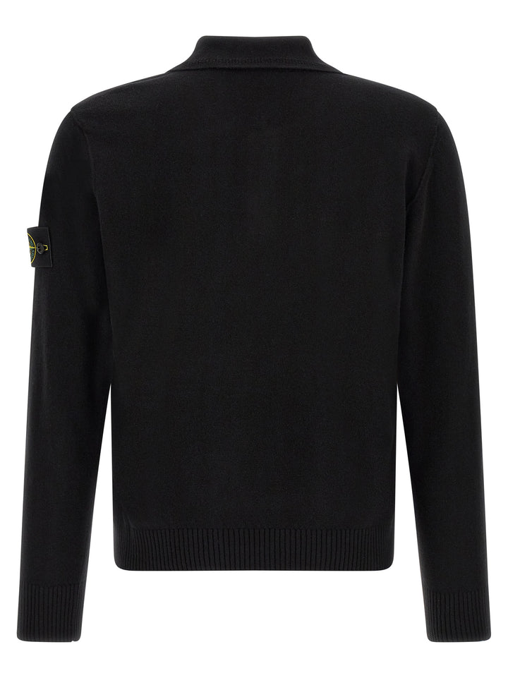 Stone Island Black Virgin Wool Polo Shirt
