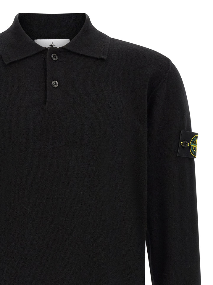 Stone Island Black Virgin Wool Polo Shirt