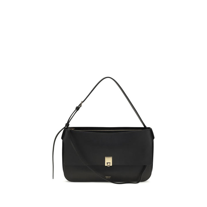 Ferragamo Black Calf Leather Bos Taurus Shoulder Bag