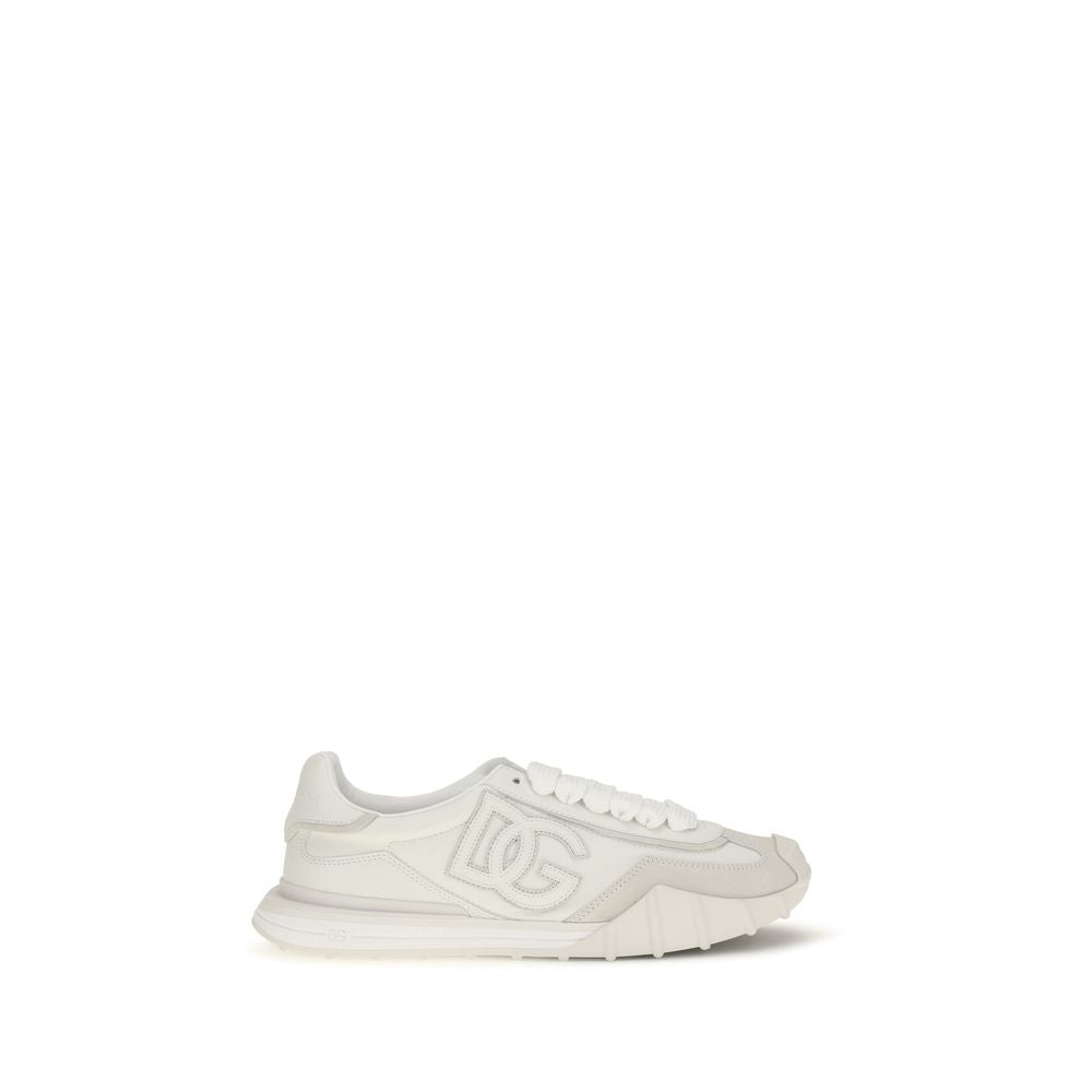 Dolce &amp; Gabbana White Calf Leather Bos Taurus Athletic Sneakers