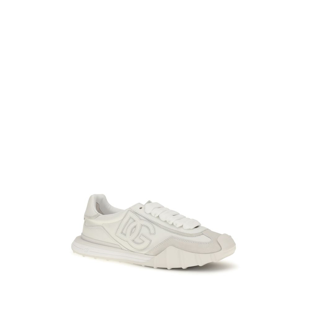 Dolce &amp; Gabbana White Calf Leather Bos Taurus Athletic Sneakers