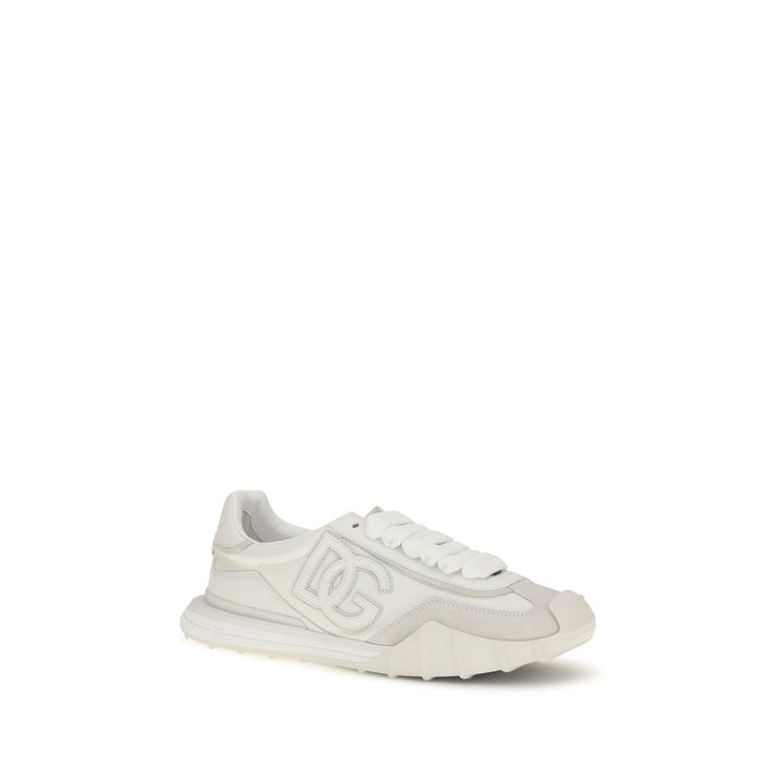 Dolce &amp; Gabbana White Calf Leather Bos Taurus Athletic Sneakers
