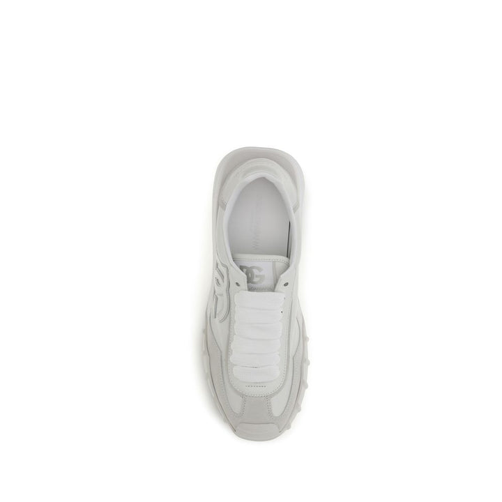 Dolce &amp; Gabbana White Calf Leather Bos Taurus Athletic Sneakers