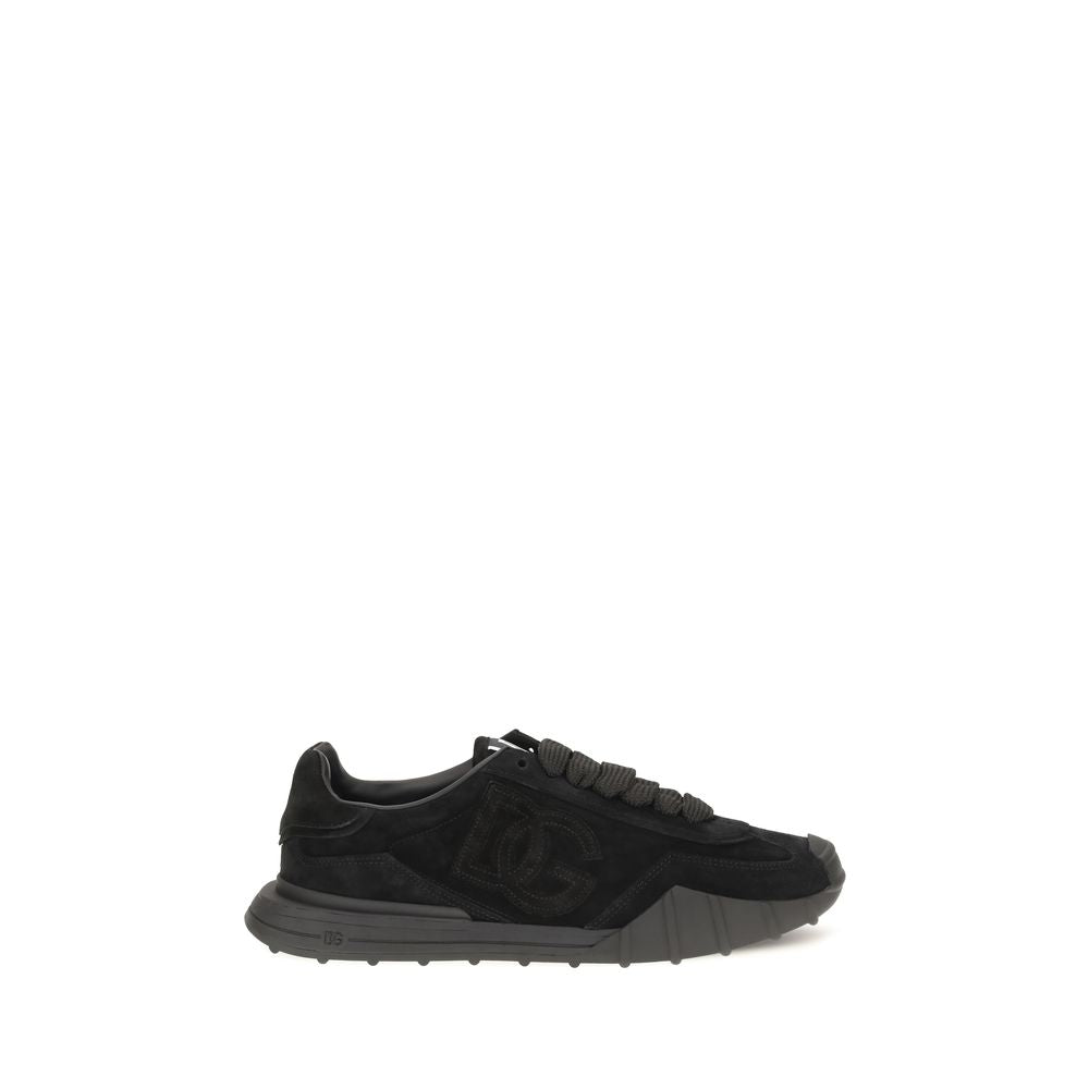 Dolce &amp; Gabbana Black Calf Leather Bos Taurus Athletic Sneakers