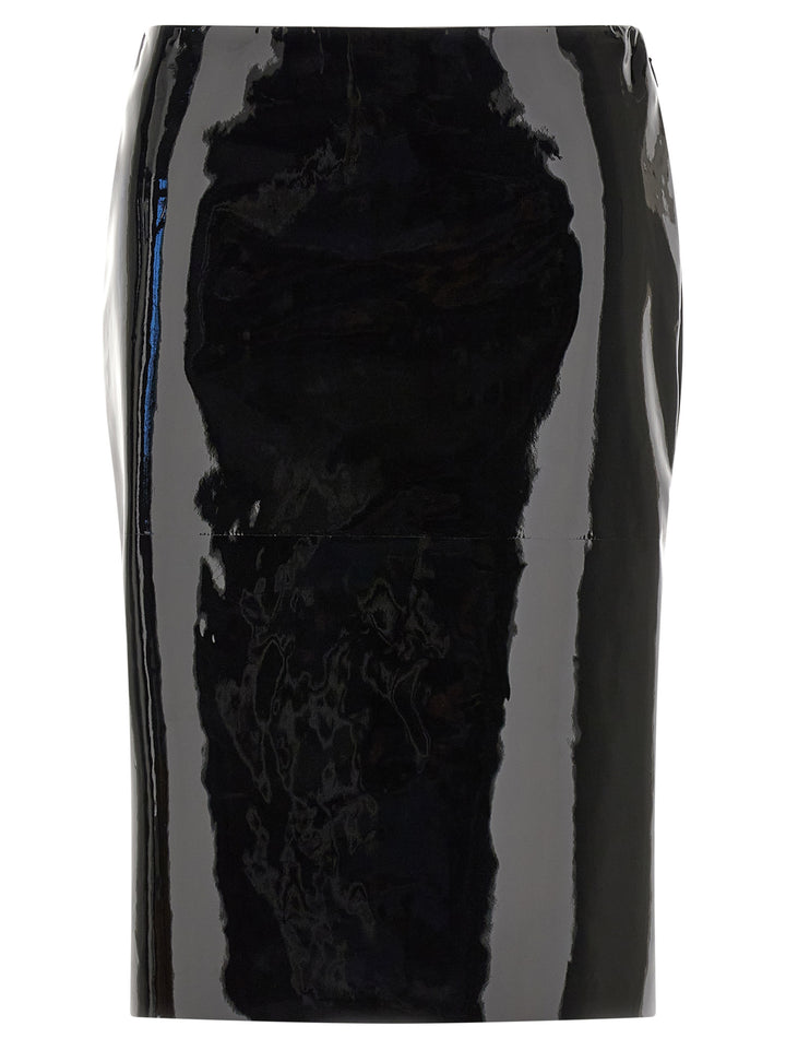 Ferragamo Black Lamb Leather Midi Skirt