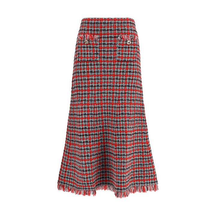 Self-Portrait Red Cotton Midi Skirt