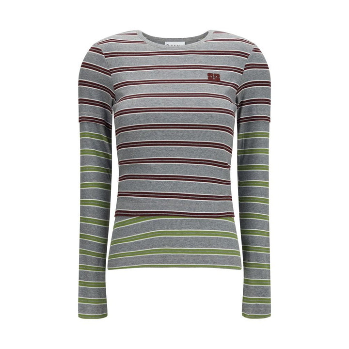 Ganni Gray Cotton Long Sleeve T-Shirt