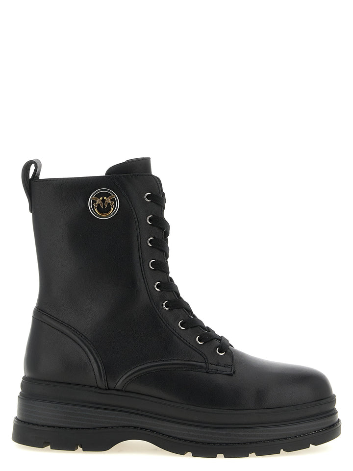 PINKO Black Cowhide Lace-Up Boots