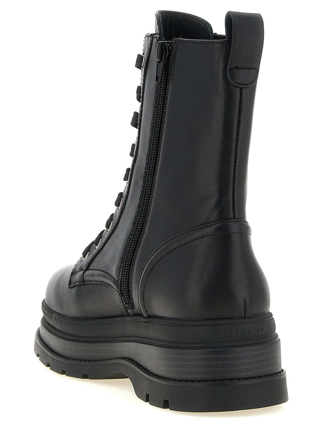PINKO Black Cowhide Lace-Up Boots