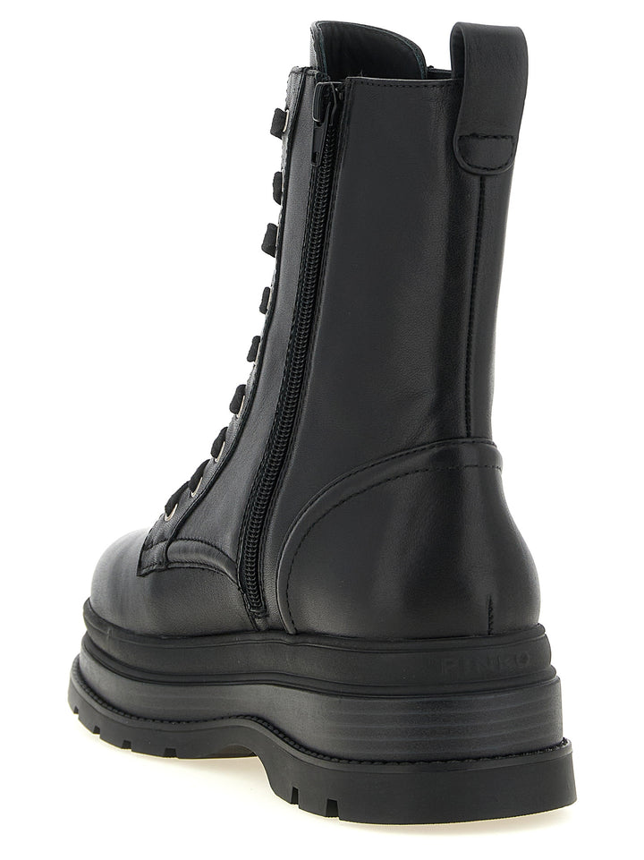 PINKO Black Cowhide Lace-Up Boots
