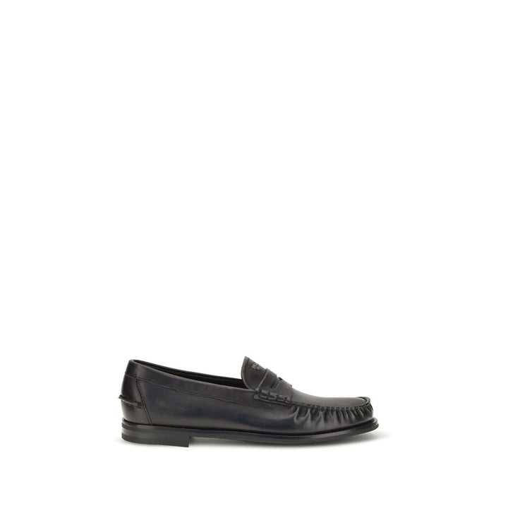 Prada Black Calf Leather Bos Taurus Slip-On Loafers