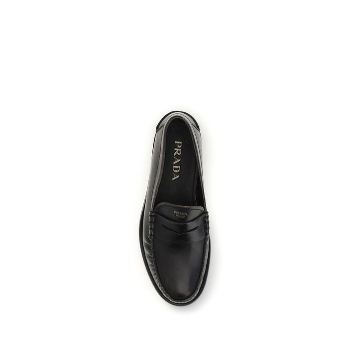 Prada Black Calf Leather Bos Taurus Slip-On Loafers