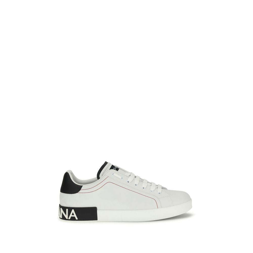 Dolce &amp; Gabbana White Calf Leather Bos Taurus Low Top Sneakers