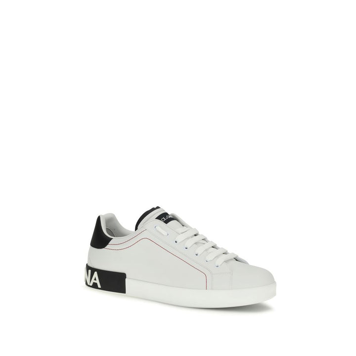 Dolce &amp; Gabbana White Calf Leather Bos Taurus Low Top Sneakers