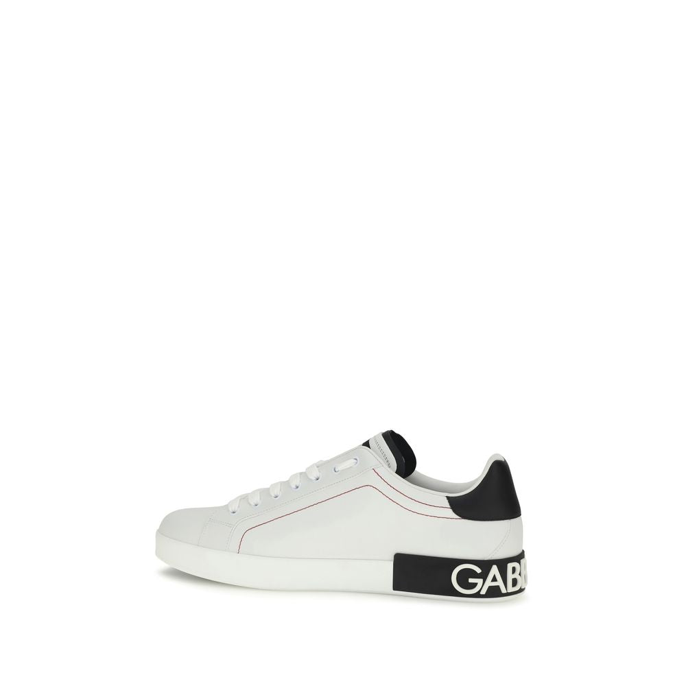 Dolce &amp; Gabbana White Calf Leather Bos Taurus Low Top Sneakers